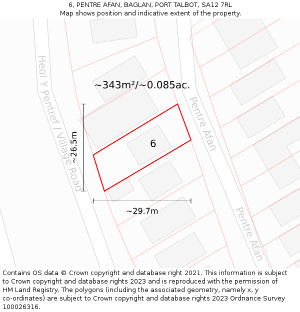 6, PENTRE AFAN, BAGLAN, PORT TALBOT, SA12 7RL: Plot and title map