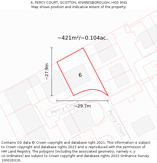 6, PERCY COURT, SCOTTON, KNARESBOROUGH, HG5 9NG: Plot and title map