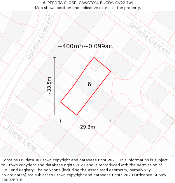 6, PERDITA CLOSE, CAWSTON, RUGBY, CV22 7WJ: Plot and title map