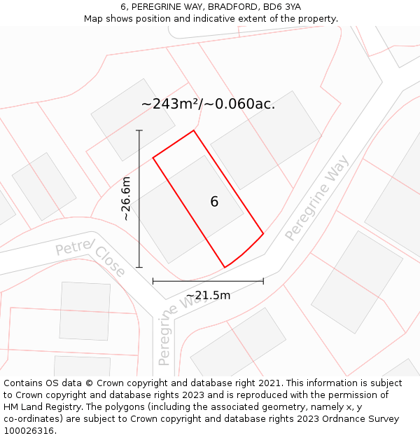 6, PEREGRINE WAY, BRADFORD, BD6 3YA: Plot and title map
