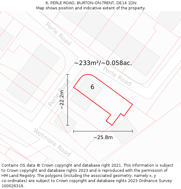 6, PERLE ROAD, BURTON-ON-TRENT, DE14 1DN: Plot and title map