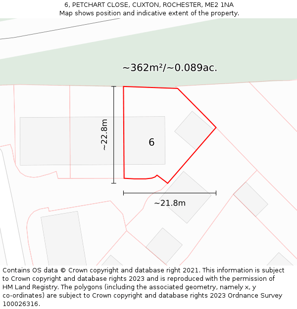 6, PETCHART CLOSE, CUXTON, ROCHESTER, ME2 1NA: Plot and title map