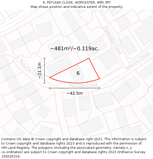 6, PETUNIA CLOSE, WORCESTER, WR5 3RT: Plot and title map