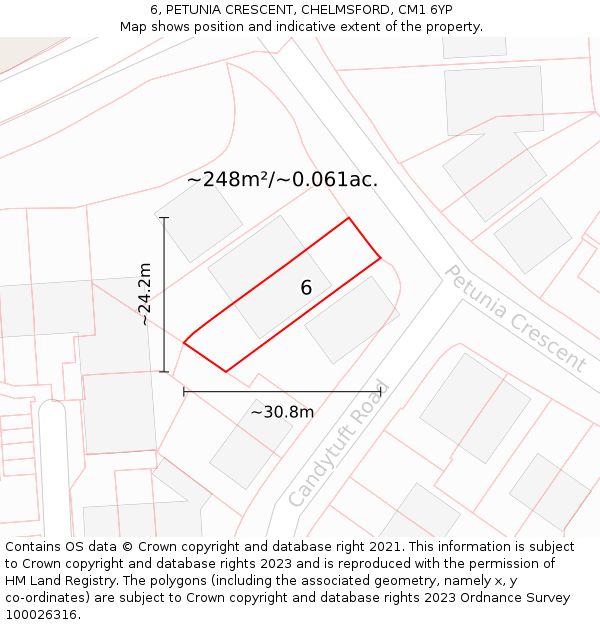 6, PETUNIA CRESCENT, CHELMSFORD, CM1 6YP: Plot and title map
