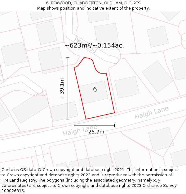 6, PEXWOOD, CHADDERTON, OLDHAM, OL1 2TS: Plot and title map