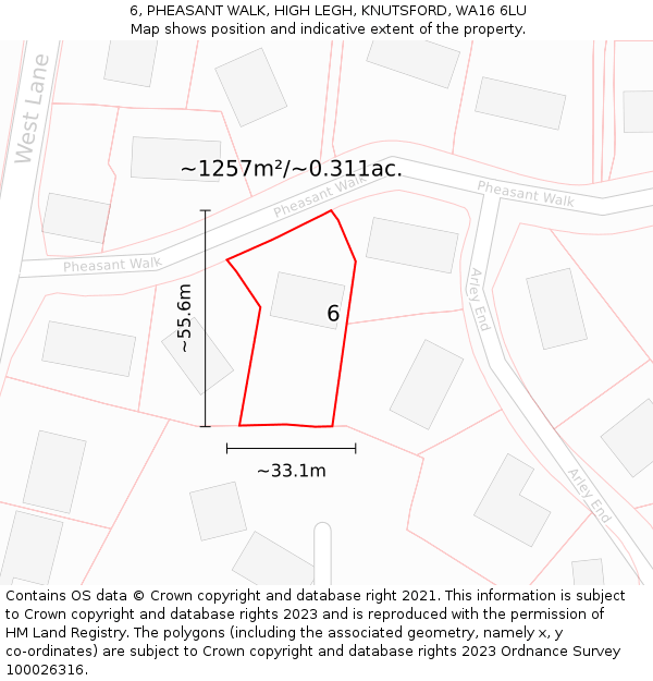6, PHEASANT WALK, HIGH LEGH, KNUTSFORD, WA16 6LU: Plot and title map