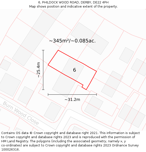 6, PHILDOCK WOOD ROAD, DERBY, DE22 4PH: Plot and title map
