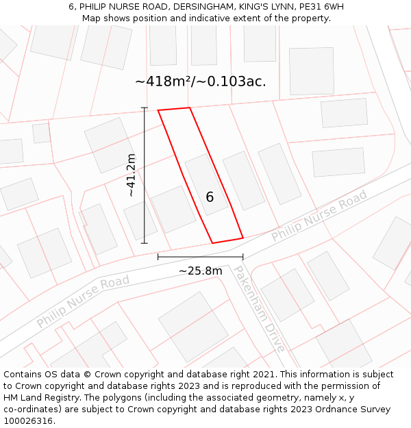 6, PHILIP NURSE ROAD, DERSINGHAM, KING'S LYNN, PE31 6WH: Plot and title map