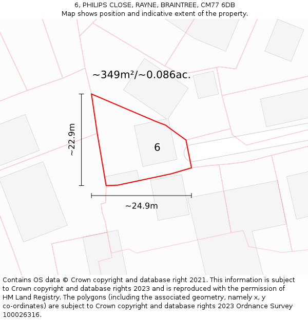 6, PHILIPS CLOSE, RAYNE, BRAINTREE, CM77 6DB: Plot and title map