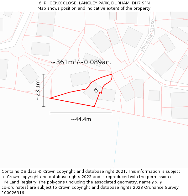 6, PHOENIX CLOSE, LANGLEY PARK, DURHAM, DH7 9FN: Plot and title map