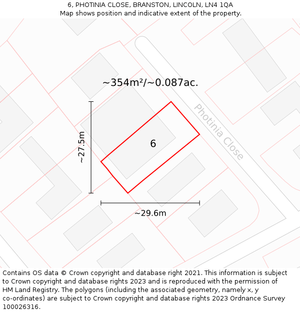 6, PHOTINIA CLOSE, BRANSTON, LINCOLN, LN4 1QA: Plot and title map