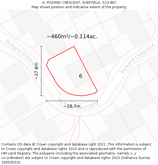 6, PICKARD CRESCENT, SHEFFIELD, S13 8EY: Plot and title map