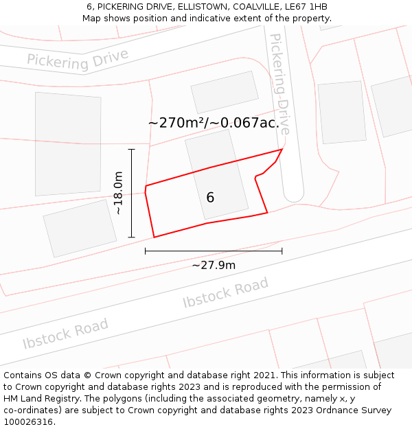 6, PICKERING DRIVE, ELLISTOWN, COALVILLE, LE67 1HB: Plot and title map