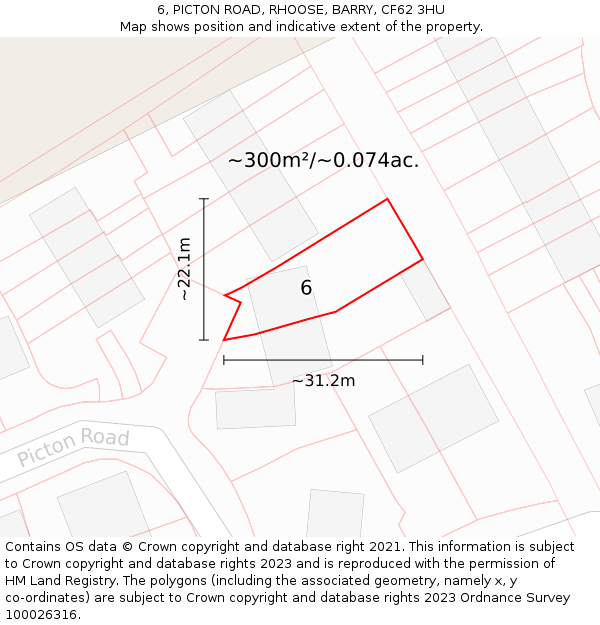 6, PICTON ROAD, RHOOSE, BARRY, CF62 3HU: Plot and title map