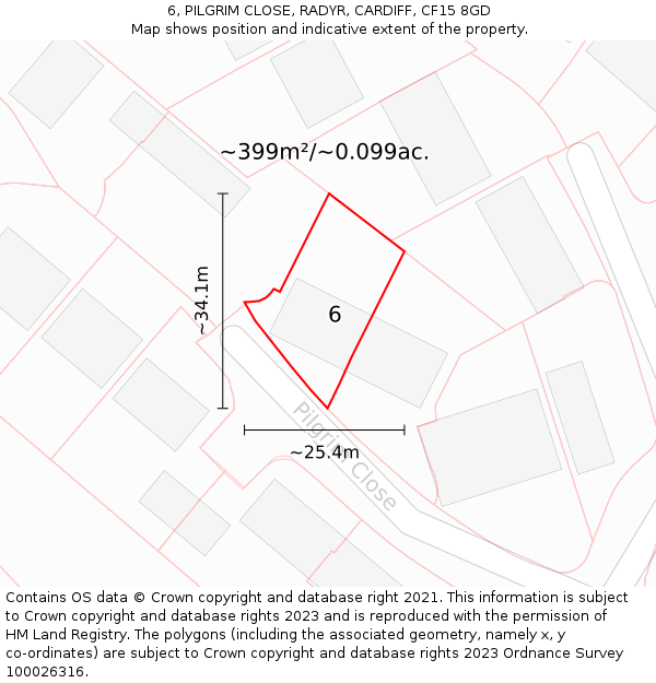 6, PILGRIM CLOSE, RADYR, CARDIFF, CF15 8GD: Plot and title map