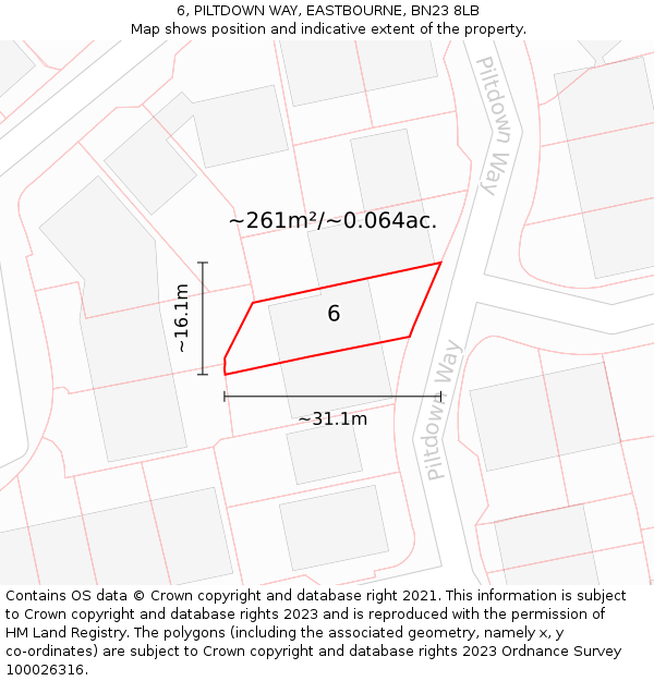 6, PILTDOWN WAY, EASTBOURNE, BN23 8LB: Plot and title map
