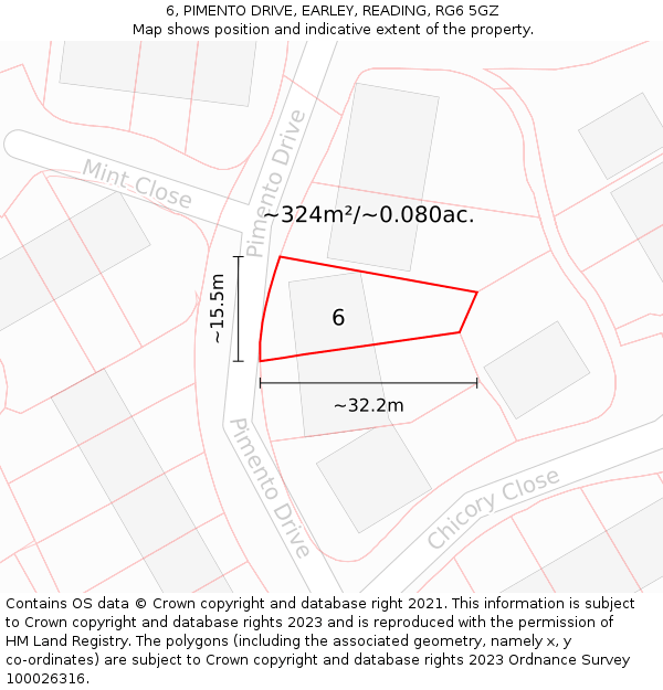 6, PIMENTO DRIVE, EARLEY, READING, RG6 5GZ: Plot and title map