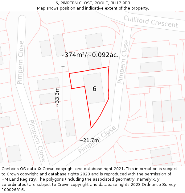 6, PIMPERN CLOSE, POOLE, BH17 9EB: Plot and title map