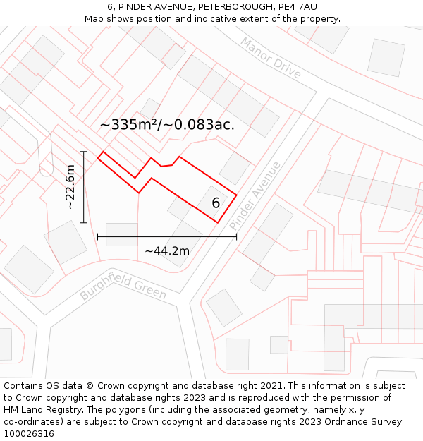 6, PINDER AVENUE, PETERBOROUGH, PE4 7AU: Plot and title map
