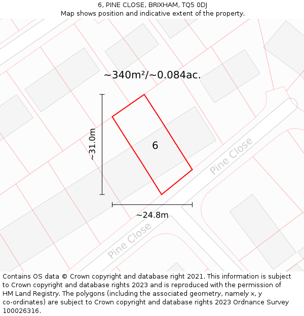 6, PINE CLOSE, BRIXHAM, TQ5 0DJ: Plot and title map