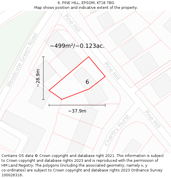6, PINE HILL, EPSOM, KT18 7BG: Plot and title map