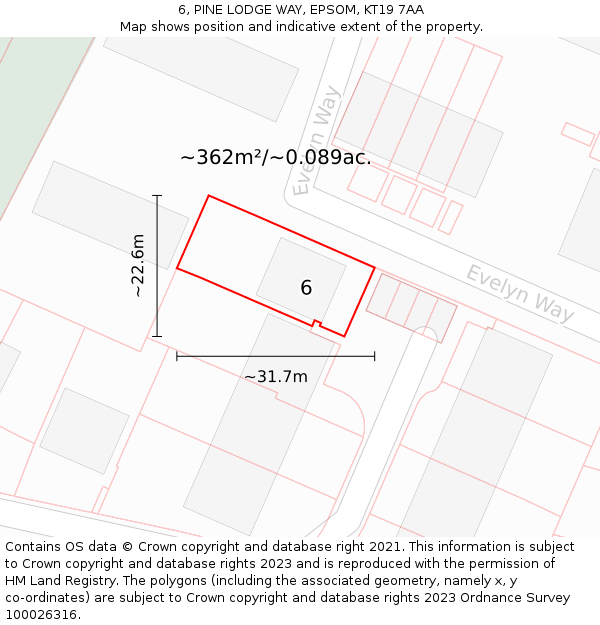 6, PINE LODGE WAY, EPSOM, KT19 7AA: Plot and title map