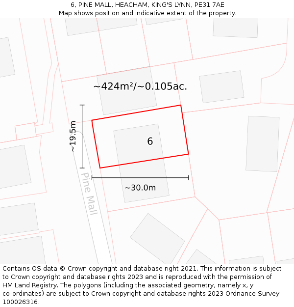 6, PINE MALL, HEACHAM, KING'S LYNN, PE31 7AE: Plot and title map