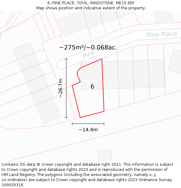 6, PINE PLACE, TOVIL, MAIDSTONE, ME15 6EF: Plot and title map