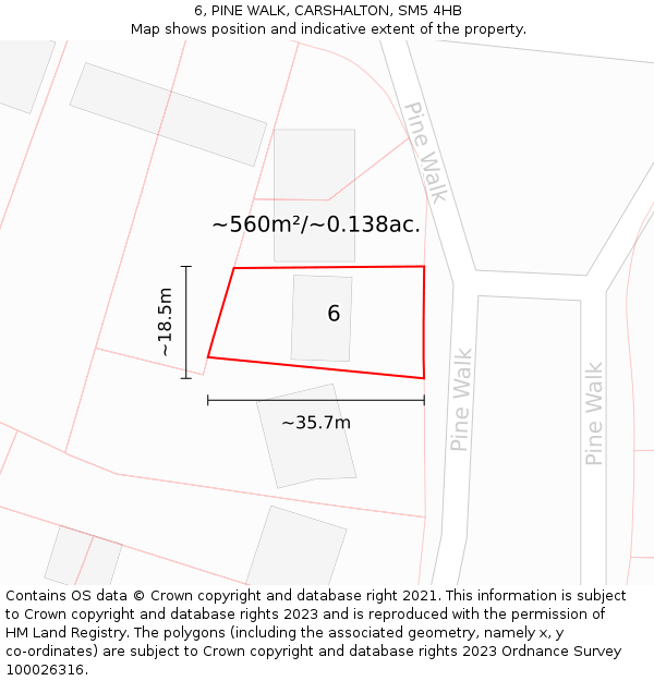 6, PINE WALK, CARSHALTON, SM5 4HB: Plot and title map