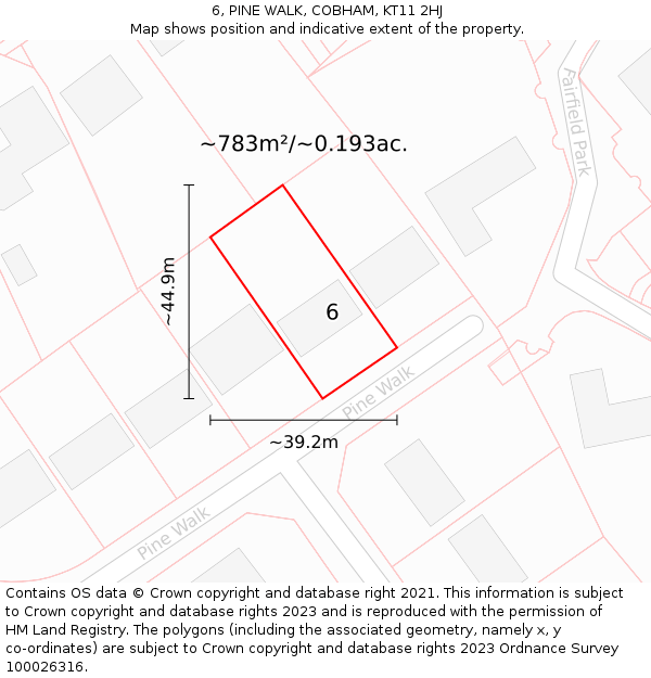 6, PINE WALK, COBHAM, KT11 2HJ: Plot and title map