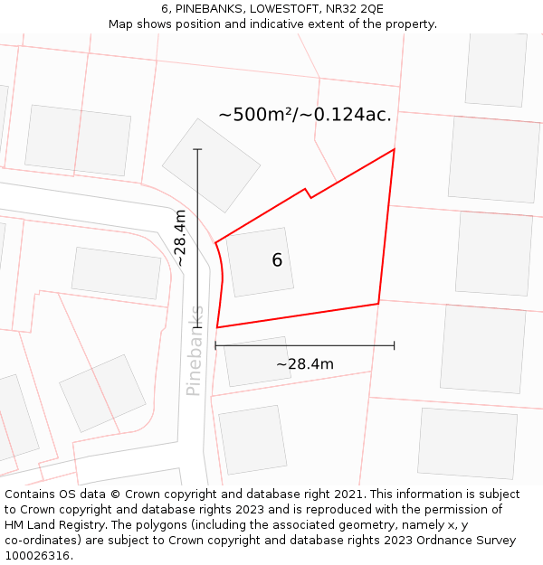 6, PINEBANKS, LOWESTOFT, NR32 2QE: Plot and title map