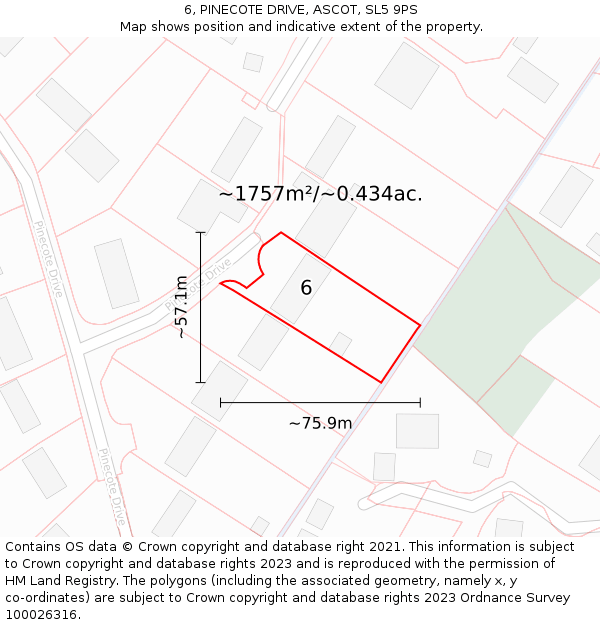 6, PINECOTE DRIVE, ASCOT, SL5 9PS: Plot and title map