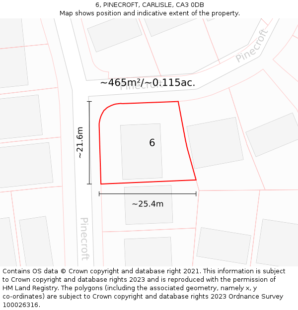 6, PINECROFT, CARLISLE, CA3 0DB: Plot and title map