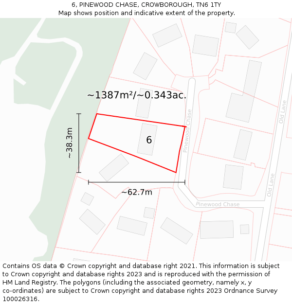 6, PINEWOOD CHASE, CROWBOROUGH, TN6 1TY: Plot and title map
