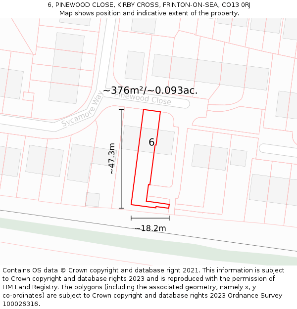 6, PINEWOOD CLOSE, KIRBY CROSS, FRINTON-ON-SEA, CO13 0RJ: Plot and title map