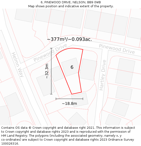6, PINEWOOD DRIVE, NELSON, BB9 0WB: Plot and title map