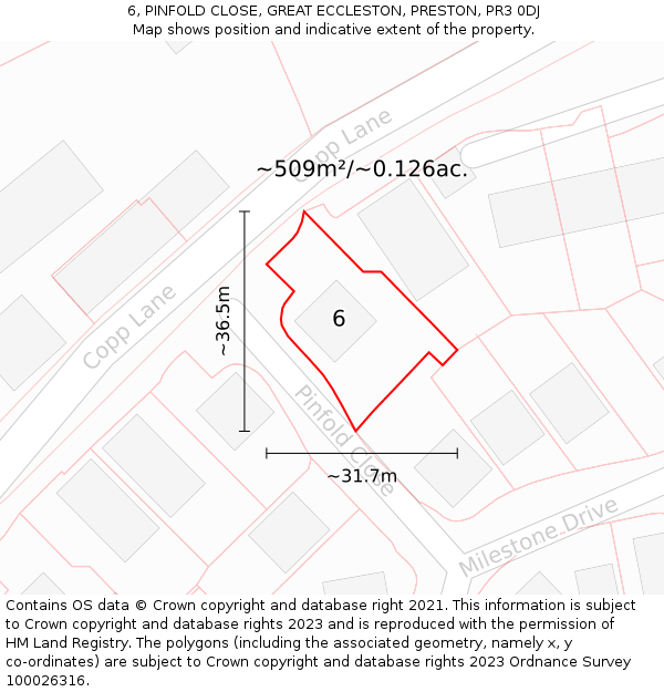 6, PINFOLD CLOSE, GREAT ECCLESTON, PRESTON, PR3 0DJ: Plot and title map