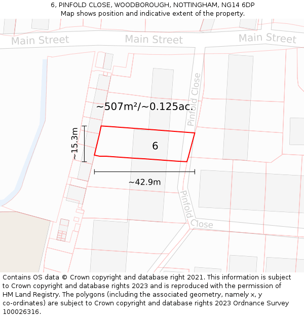 6, PINFOLD CLOSE, WOODBOROUGH, NOTTINGHAM, NG14 6DP: Plot and title map