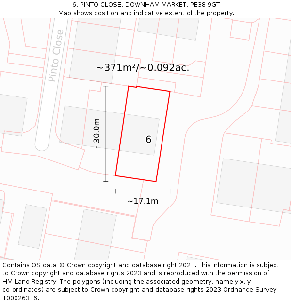 6, PINTO CLOSE, DOWNHAM MARKET, PE38 9GT: Plot and title map