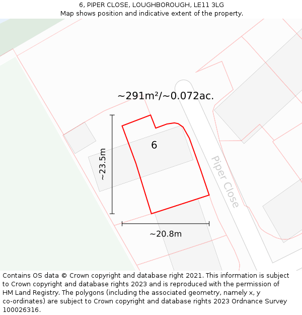 6, PIPER CLOSE, LOUGHBOROUGH, LE11 3LG: Plot and title map