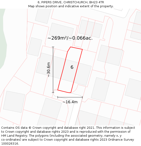 6, PIPERS DRIVE, CHRISTCHURCH, BH23 4TR: Plot and title map