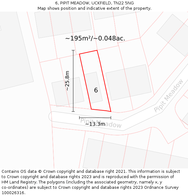 6, PIPIT MEADOW, UCKFIELD, TN22 5NG: Plot and title map