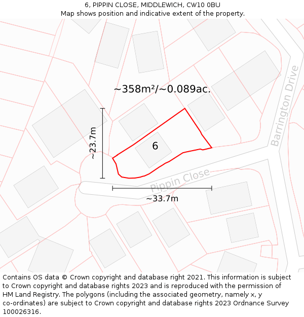 6, PIPPIN CLOSE, MIDDLEWICH, CW10 0BU: Plot and title map