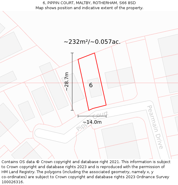 6, PIPPIN COURT, MALTBY, ROTHERHAM, S66 8SD: Plot and title map