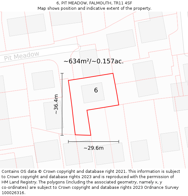 6, PIT MEADOW, FALMOUTH, TR11 4SF: Plot and title map