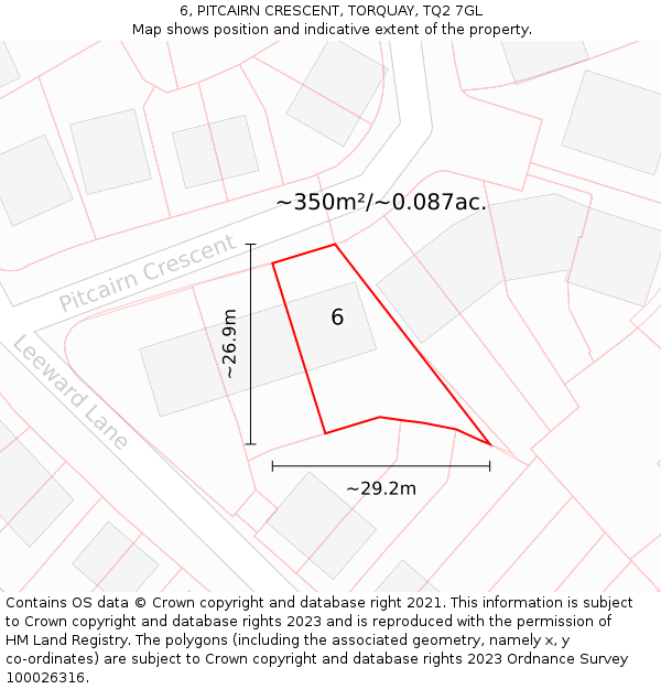 6, PITCAIRN CRESCENT, TORQUAY, TQ2 7GL: Plot and title map
