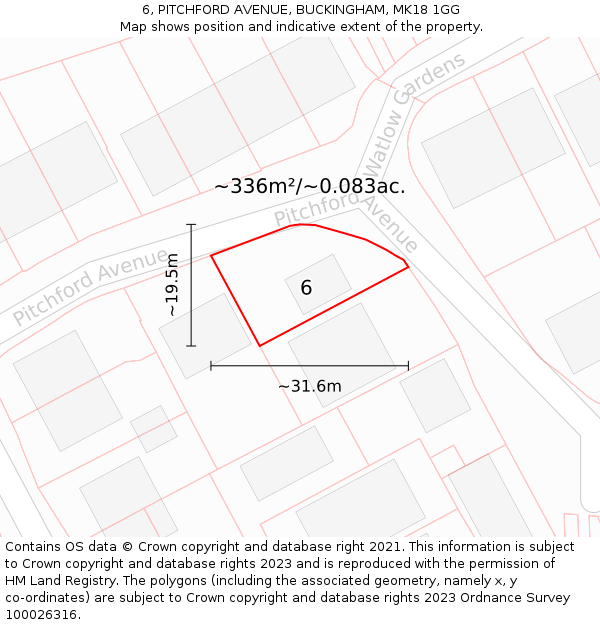 6, PITCHFORD AVENUE, BUCKINGHAM, MK18 1GG: Plot and title map