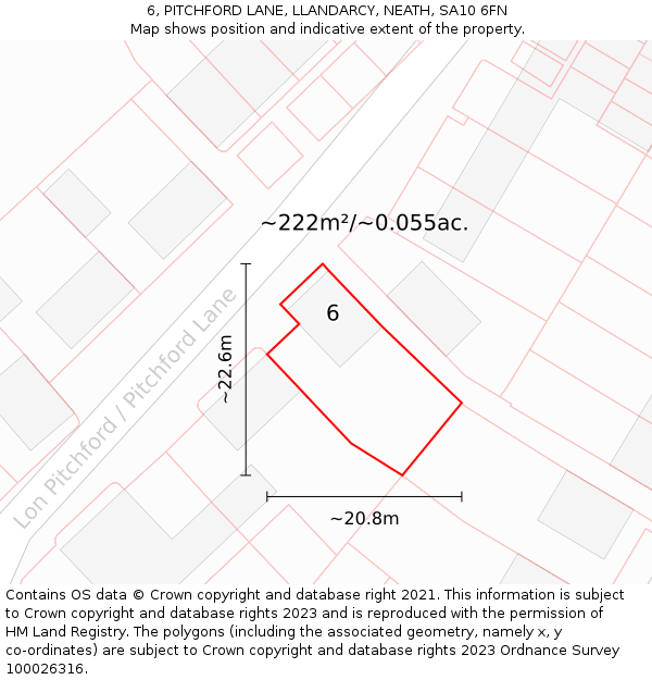 6, PITCHFORD LANE, LLANDARCY, NEATH, SA10 6FN: Plot and title map
