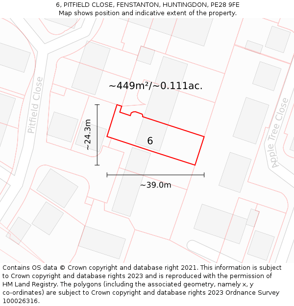 6, PITFIELD CLOSE, FENSTANTON, HUNTINGDON, PE28 9FE: Plot and title map