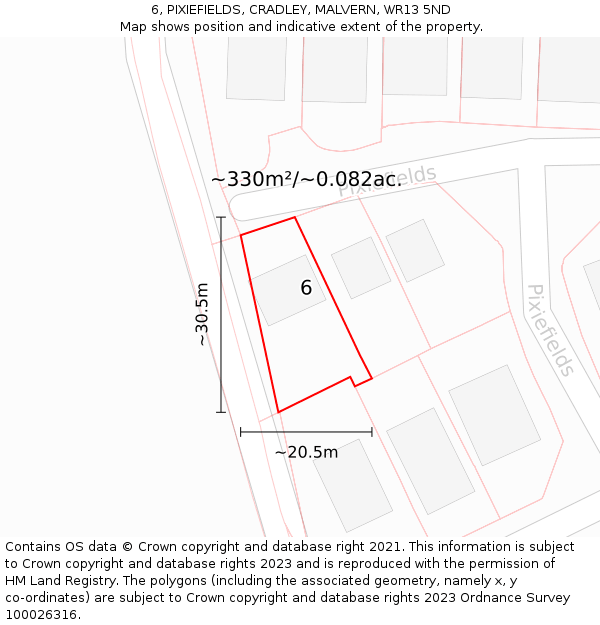 6, PIXIEFIELDS, CRADLEY, MALVERN, WR13 5ND: Plot and title map